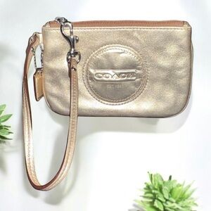COACH Gold Metallic Wristlet Wallet Zip FAST SHIPPING